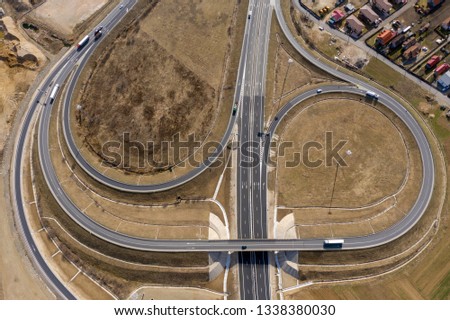 Aerial view of highway intersection, drone shot