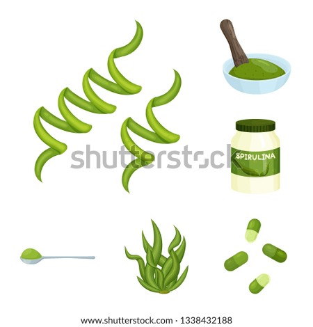 Vector design of spirulina and seaweed sign. Set of spirulina and vegan stock symbol for web.