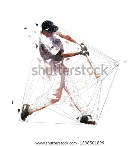 Baseball player swinging with bat, low polygonal batter, isolated geometric vector illustration. Team sport athlete