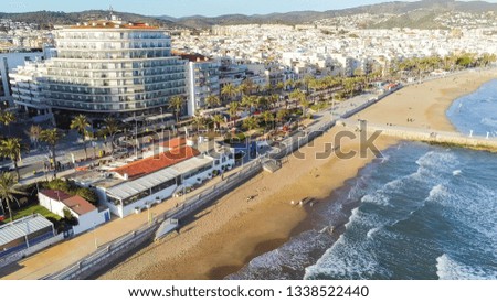 Drone in Sitges. Coastal village of Barcelona,Spain. Aerial photo