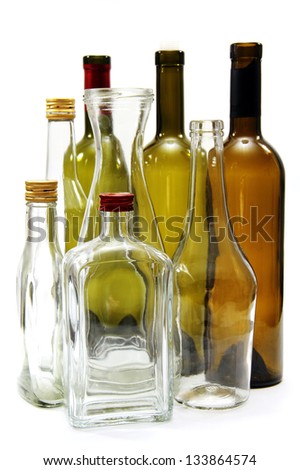 some empty glass bottles from under the wine and spirits.