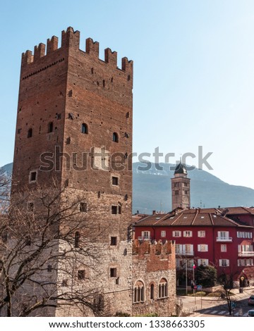 Beautiful tower in Trento, Italy. Royalty-Free Stock Photo #1338663305