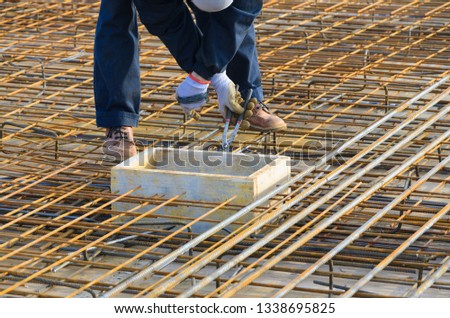 Construction worker, reinforcement on construction site
