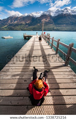Old wooden pier in Glenorchy, Autumn South Island of New Zealand