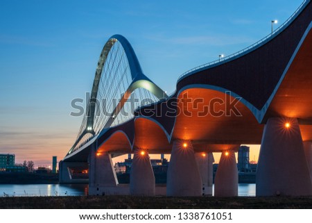 The bridge "De Oversteek" in Nijmegen, Netherlands. Royalty-Free Stock Photo #1338761051