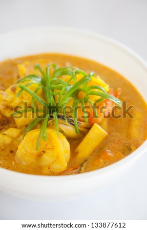 Thai food, yellow curry with prawn