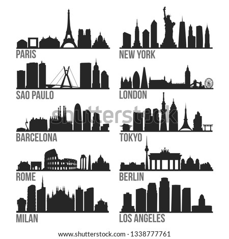 Fashion Most Famous Skyline City Silhouette Design Collection Set Pack