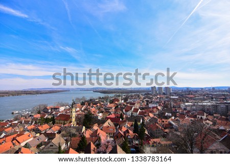 Cityscape of Zemun municipality of Belgrade capital of Serbia,with Danube river in the background