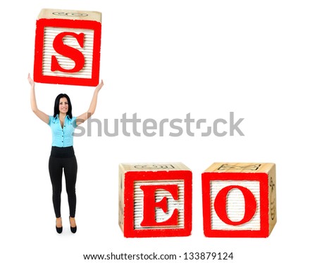 Woman raise letter from word SEO