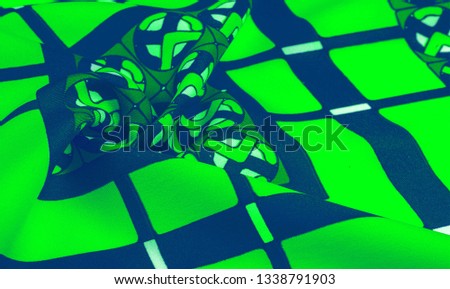 Background texture. silk bright fabric Mosaic geometric shapes Composition with colorful stained glass Grid design Illustration of green blue white olive colors