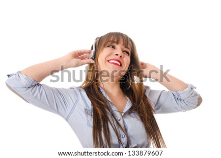 Beauty girl listening music.