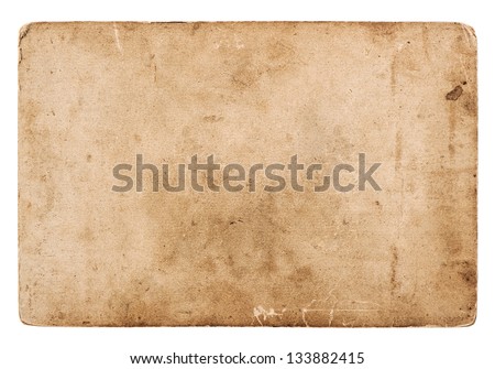 old blank photo card isolated on white. vintage grunge paper background