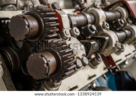 Camshaft of a diesel engine. Royalty-Free Stock Photo #1338924539