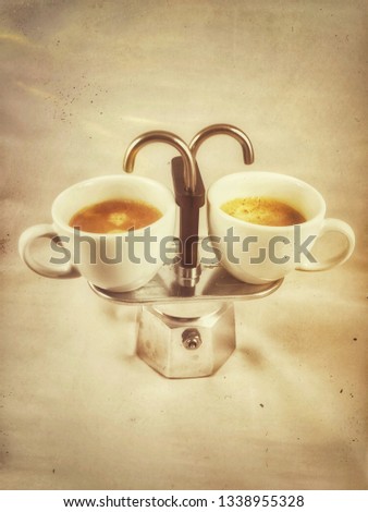 2 cups of fresh espresso, vintage espresso maschine