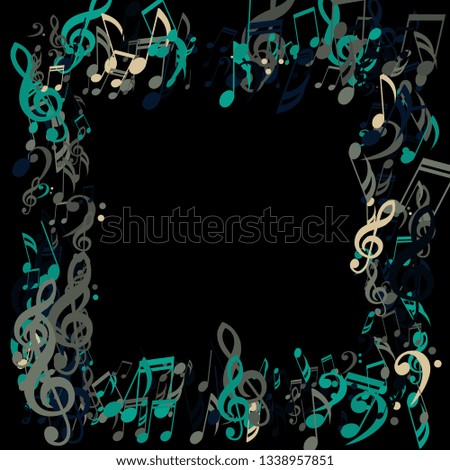 Square Frame of Musical Symbols. Modern Background with Notes, Bass and Treble Clefs. Vector Element for Musical Poster, Banner, Advertising, Card. Minimalistic Simple Background.