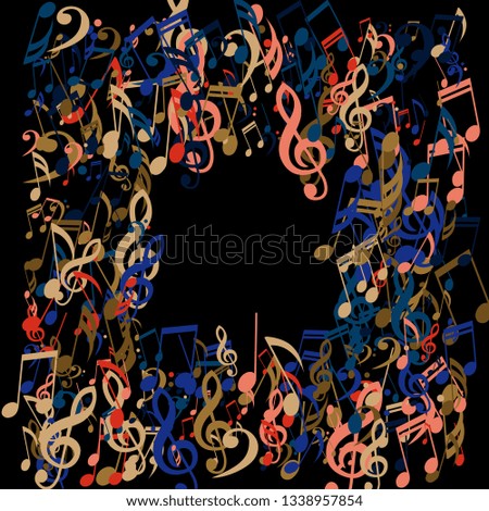 Square Frame of Musical Signs. Trendy Background with Notes, Bass and Treble Clefs. Vector Element for Musical Poster, Banner, Advertising, Card. Minimalistic Simple Background.