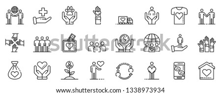 Volunteering icons set. Outline set of volunteering vector icons for web design isolated on white background Royalty-Free Stock Photo #1338973934
