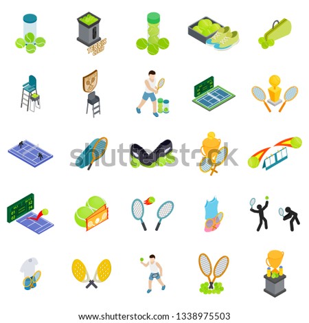 Tennis club icons set. Isometric set of 25 tennis club vector icons for web isolated on white background