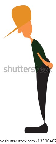 A boy wearing black dress is wearing a yellow hat vector color drawing or illustration 