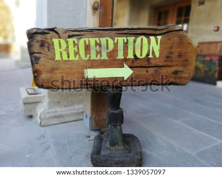 Wooden signboard indicating where the reception area is- Cappadokia, Turkey 