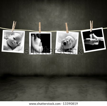 Pictures of a newborn and mother in a darkroom
