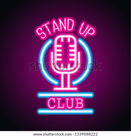 Stand up neon sign for stand up comedy signboard. vector illustration