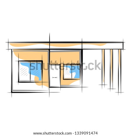 Colored sketch of a modern house building. Vector illustration design