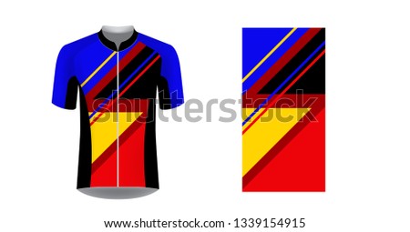 Apparel blank for triathlon, cycling, running competition, marathon and racing games. T-shirt sport design concept. Gaming casual clothing concept. Soccer sportswear. Sublimation print. Tech pack.