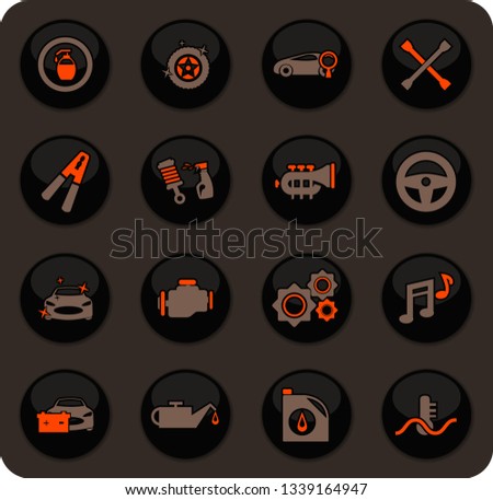Car shop color vector icons on dark background for user interface design