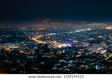 Chiangmai city with fireworks in the night, Thailand.