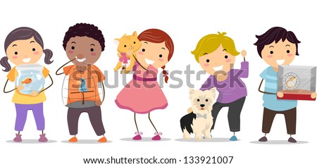 Illustration of Stickman Kids with their Pets