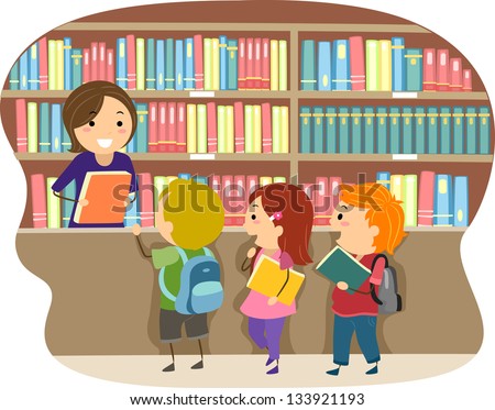 Illustration of Kids in a Library