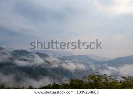 Panoramic view Sunrise and mist on mountain view at the north of thailand 