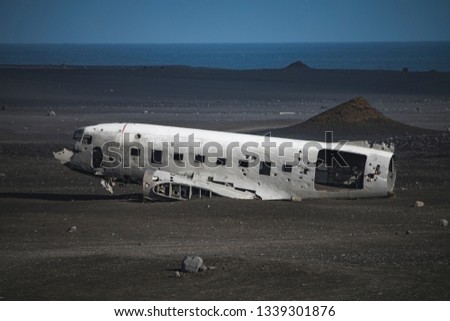 Airlane wreck from left side. In Iceland at summer