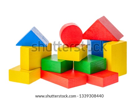 Wooden building blocks for kids isolated on white background.