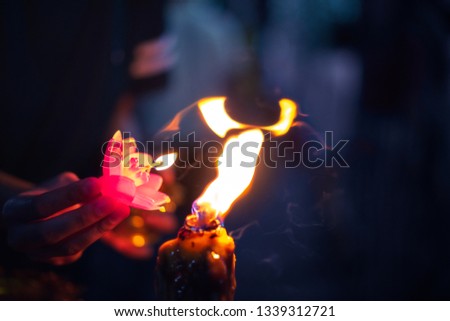 Lotus candle light in Thailand temple.