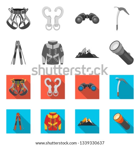 Vector design of mountaineering and peak sign. Set of mountaineering and camp vector icon for stock.