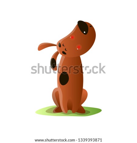 Lonely brown cartoon dog howling isolated on white background