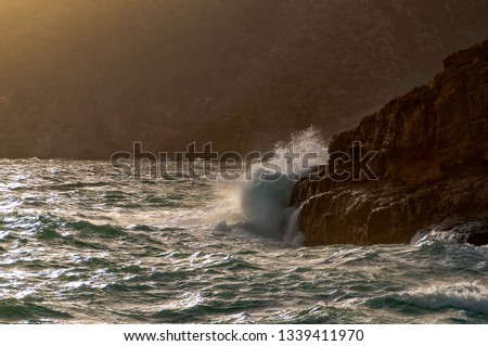 Cartagna bay in Spain. Waves in the rocks