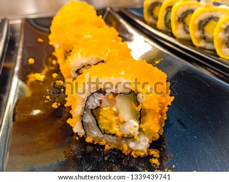 Sushi roll Japanese food that is popular around the world Especially Thai people Have interest and want to eat in many Japanese restaurants on monday morning before lunch