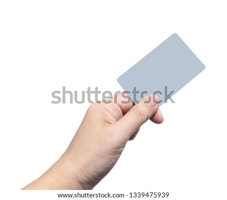 Hand holding card White background  