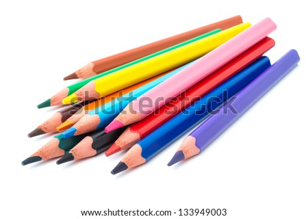 Drawing supplies: assorted color pencils, isolated on white background Royalty-Free Stock Photo #133949003