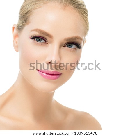 Beauty skin healthy beautiful hair woman face closeup clean skin natural makeup