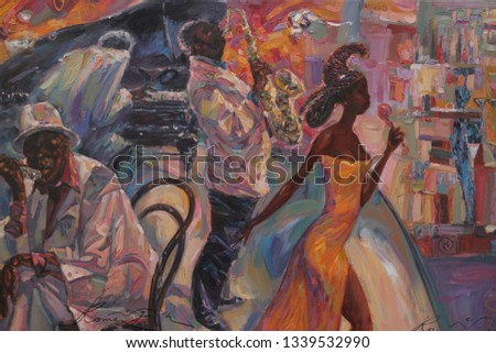 jazz band, oil painting, artist Roman Nogin, series "Sounds of Jazz."  Royalty-Free Stock Photo #1339532990