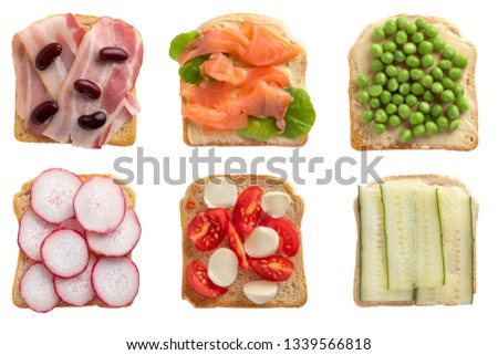 set of toasts isolated on white background Royalty-Free Stock Photo #1339566818