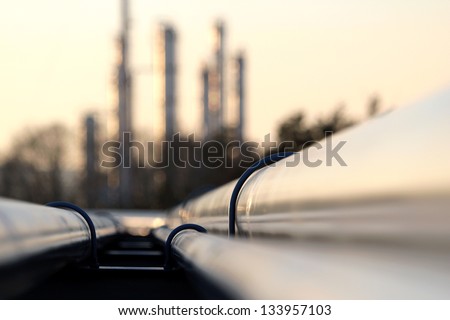 pipe line connection in oil refinery Royalty-Free Stock Photo #133957103