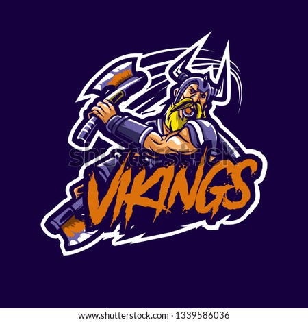 Viking for esport and sport mascot logo isolated on dark Blue Background
