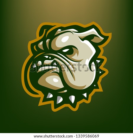 Green Bulldog for esport and sport mascot logo isolated on dark Green Background