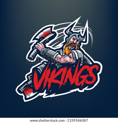Viking for esport and sport mascot logo isolated on dark Grey Background