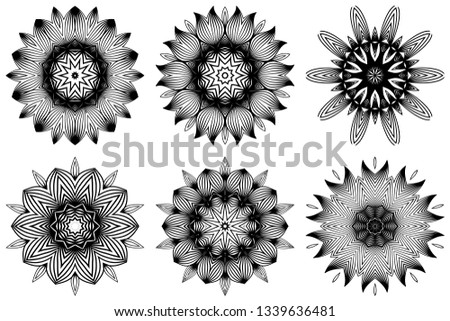 Set of Pattern Of Mandala . Vector Illustration. Modern Decorative Floral Color Mandala. Decorative Cicle Ornament. Floral Design. Black white color.